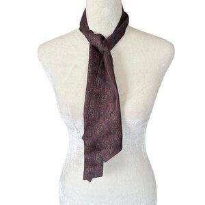 Women's burgundy paisley patterned silk scarf bow tie